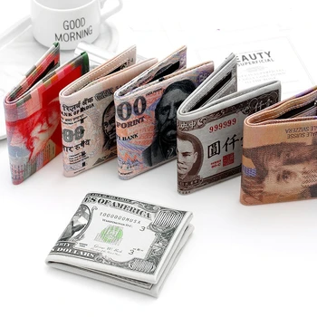 Kreatív PU Tárca Rövid Európai Amerikai papírpénz Minták erszényem Divat pénzcsipesz Semleges ajándékkártya Kis Változás Táska Kép