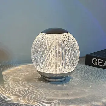 Kristály Gömb Asztali Lámpa Hálószoba Fej Fény Új Luxus Gyémánt Hangulat Lámpa Lány Újratölthető Kis Éjszakai Fény Kép