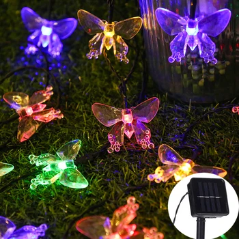 Kristály Pillangó LED Solar Tündér String Karácsonyi Fények Vízálló Új Év Napelemes LED-es Lámpák Garland Kert Esküvői Dekoráció Kép