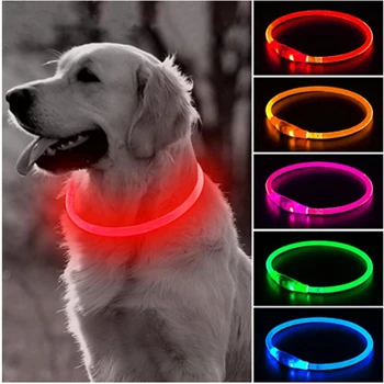 Kutya nyakörv, több színben, levehető, világító USB-töltés, világító, nagy macska nyakörv, kis fényes pet gallér Kép