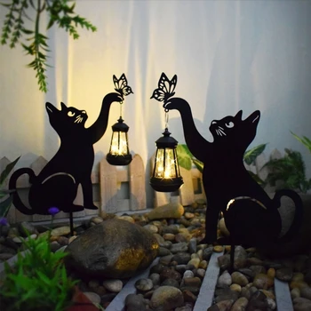 Kültéri Fekete Macska Földre Lámpa Egyértelmű Megvilágítás-Fényerő az UTAT, Terasz Kerti Út Fény Érzékelő Kapcsoló Kép