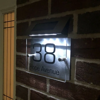LED-es Napelemes házszám Fény Magas Fényerő Digitális Lemez Fény Vezérlő Haza Ajtó Szám Figyelmeztető Jel Doorplate Lámpa Plakkok Kép