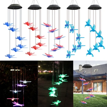 LED Solar Harangjáték Lámpa Kolibri Pillangó Medál Vízálló Harangjáték Fény Lóg Terasz Kerti Dekoráció Kép