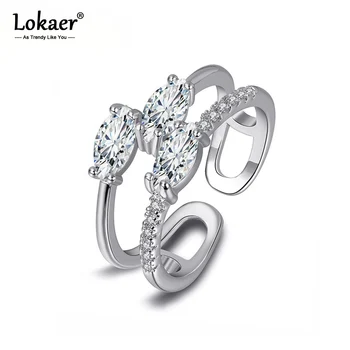 Lokaer Trendi Csillogó Strasszos Gyűrű Egyengetni Prizma AAA Cirkónia Ezüst Színű jegygyűrű Női Ékszerek R17181 Kép