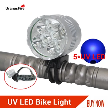 Magas Lumen UV LED Kerékpár Lámpa Vízálló IPX5 Kerékpár Kerékpáros Első Lámpa Lámpa 5*UV LED Kerékpár Head Zseblámpa Kép