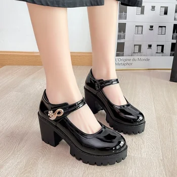 Magassarkú Női 2023 Új Kör Toe Platform Mary Janes Cipő Japán Stílusú Régi Lányok Szivattyúk 42-Es Méretű Női Cipő Zapatos Mujer Kép