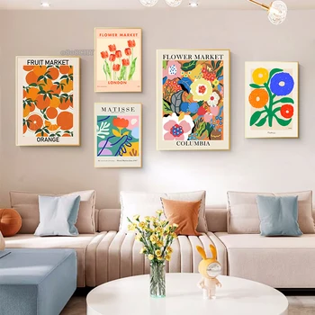 Matisse Virágok Piaci Poszter Absztrakt Színes Virágok Művészeti Vászon Nyomatok Festmények Északi Növények Wall Art Képek Lakberendezés Kép