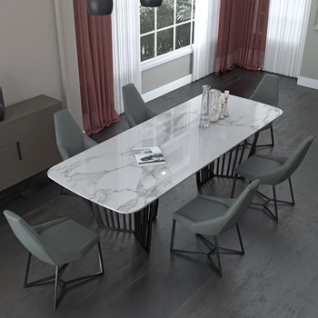 Minimalista, modern rock lemez, étkező asztal, szék kombináció téglalap alakú design olasz márvány Skandináv stílus Kép
