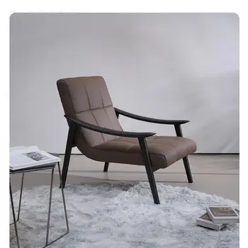 Modern, egyszerű, egységes szabadidő szék, háttámlás szék, erkélyes otthon ergonomikus bőr szék tömör fa kanapé szék háttámla Kép