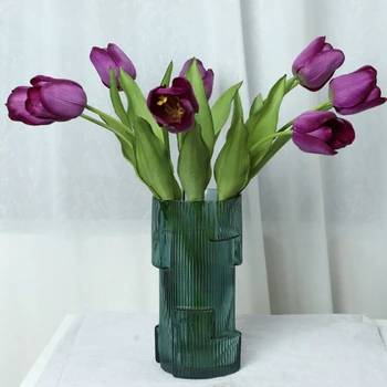 Művirág PU Tulipán Táblázat Asztaldíszek Reális Virág Virágok illata Megállapodás Hosszú Szár Selyem Virágok Kép