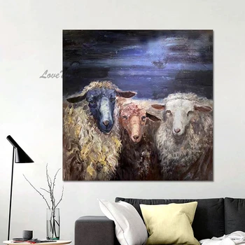 Nagy Méretű, Három Bárány Absztrakt Vászon, Festészet Akril, Grafika, 3d Állat-Modern Művészet keret nélküli Fali Képek Nappali Kép