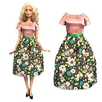 NK 1 Db Új Napi Viselet Divat Dress Barbie Baba Szoknya Virág Minta Baba Ruhák Kiegészítők Gyerek Játék Kép