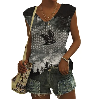 Nyakkendő festési minta 3D Nyomtatás Tartály Tetejét a Nők Y2k Streetwear Túlméretezett V-nyakú Mellény Ki Váll Ujjatlan Nő Kombiné Kép