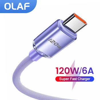 Olaf 120 w-os USB-C Típusú Kábel Szuper Gyors Töltés Huawei P50 P50 Pro P40 xiaomi 12 11 6A USB-C Adatokat Kábel Samsung Tiszteletére Kép