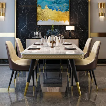 Olasz Luxus Design Márvány Felső Étkező Asztal Beállítása 8 üléses Fém Lábak Kép