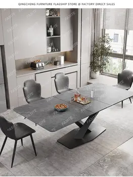 Olasz minimalista étkező asztal, kis háztartási fény luxus rock lemez teleszkópos deformálódó étkező asztal szék Kép