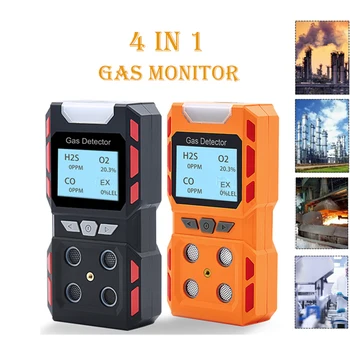 Professzionális 4 Gáz Monitor H2S O2 EX CO Éghető Gáz Érzékelő, Ipari Biztonsági Személyes Újratölthető Hallható-vizuális Riasztás Kép