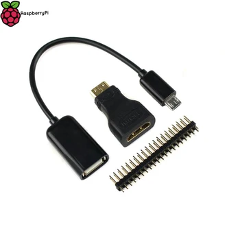 Raspberry Pi Nulla W 3 az 1-ben Adapter Készlet Mini HDMI-HDMI Adapter Micro USB-USB Kábel GPIO Fejléc RPI0 RPI Nulla Vezeték nélküli Kép