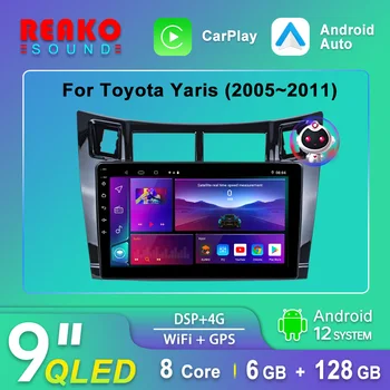 REAKO 2 din-4G WiFi Carplay Android 12 autórádió Toyota Yaris 2008-2011 Sztereó Játékos 6+128G AI Hang HiFi Zene Autoradio Kép