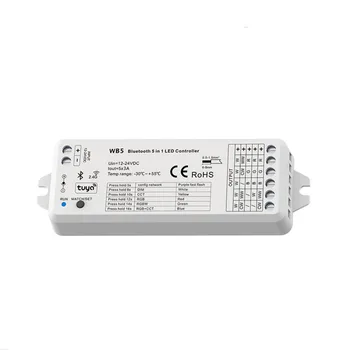 RF 5 in1 LED vezérlő WB5 hang vezérlés, Bluetooth-kompatibilis RGB, RGBW, RGB+CCT, színhőmérséklet, vagy LED-es lámpák Kép