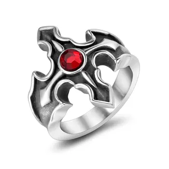 Régi Gótikus nyilas Gyűrű Piros CZ Solitaire Férfi Gyűrűk Retro Rozsdamentes Acél Férfi Ujját, Ékszerek, Esküvői Kiegészítők, Ajándék Kép