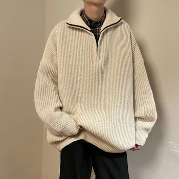 S-5XL Fél Cipzár Túlméretezett Pulóver Férfi Őszi Téli Streetwear Pullovers a Férfi Alkalmi Kötő Kabát Plusz Méretű Férfi Ruházat Kép