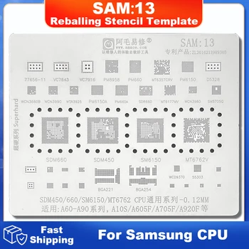 SAM13 CPU BGA Reballing Stencil Sablon Samsung A10S A605F A705F A920F SDM450 SDM660 SM6150 MT6762V 77656-11 Chip Lapkakészlet Kép