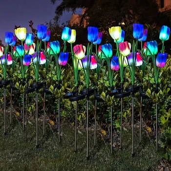Solar Lámpa Kreatív Tulipán Virág Szimuláció állólámpa, LED Kerti Lámpa, Kerti Rózsa Kert Dekoráció Plug-in napfény Utca Kép