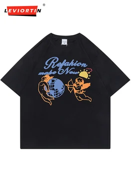 Streetwear Harajuku Póló Férfi Hip-Hop Rajzfilm Ámor Nyomtatott Tshirt Pamut Alkalmi 2022 Nyári Rövid Ujjú Póló Kép