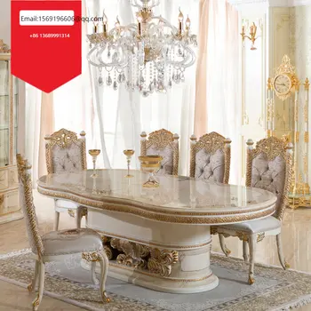 Személyre szabott luxus palota, villa Európai tömör fából faragott étkező asztal kombináció arany fólia parketta bútorok Kép