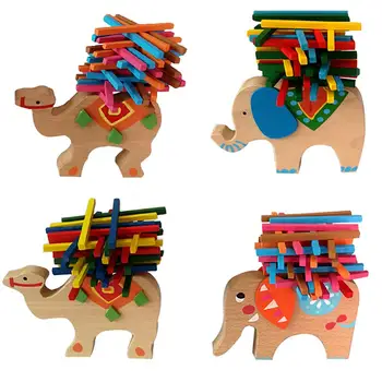 Színes Bébi Játékok Oktatási Elefánt, Teve Kiegyensúlyozó Blokkok Fa Gyerek Játék Gyermek Baba Játékok Kép