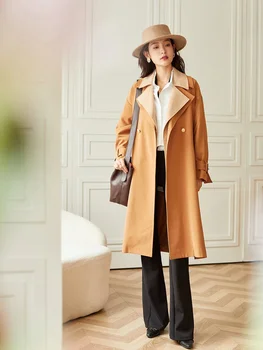 Tavaszi 2023 új design khaki széldzseki nők, laza, nagy, színes kontraszt dupla sorban gomb hosszú kabát Kép