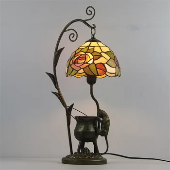 TEMAR Tiffany asztali Lámpa LED-es Évjárat Színes Üveg Kreatív Macska asztali Lámpa Divat Dekoráció Otthon Hotel Hálószoba Éjjeli Kép