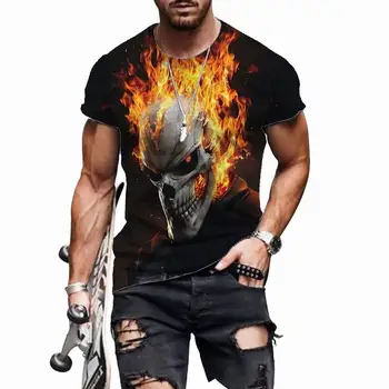 Terror Koponya Férfi T-shirt Pólók Laza Felsők Túlméretezett Alkalmi 3D Nyomtatás Férfi, Stílus Lélegző Hip-Hop Rövid Ujjú Ruha Vicces Kép