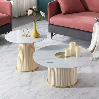 Tervező Asztalkák Egyszerű Fém Olasz Lap Textúra Sarokban Asztal Kerek, Ráncos Nappaliban Bőr Ins Kerek Asztalon Kép