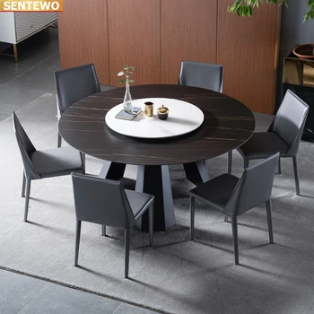 Tervező Luxus kerek Márvány Kő Födém étkezési terített asztal 6 szék mesa de jantar tisch bútor meuble Rozsdamentes acél arany bázis Kép