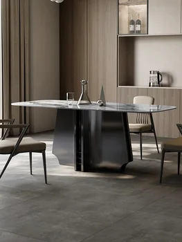 Tervező luxus rock lemez, étkező asztal, téglalap alakú, olasz minimalista háztartási modern étkező asztal szék kombináció Kép