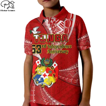 Tonga Gyerek Póló Boldog 53 Függetlenség Évfordulója Tongai Minta Nyári Rövid Ujjú 3D Nyomtatás Póló Fiú Lány Póló Kép