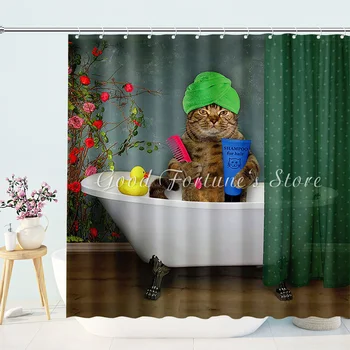 Turbán Macska Egy Fürdő, Zuhanyzó Függöny Kép