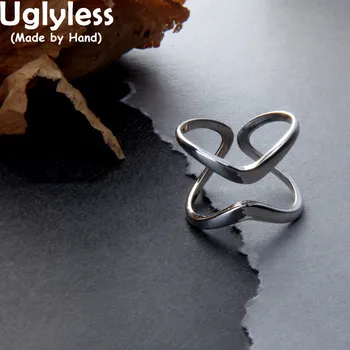 Uglyless Eltúlzott Széles Üreges Gyűrűk Nők Szabálytalan Geometriai Ékszerek, Fényes, Ragyogó 925 Sterling Ezüst Gyűrű Átlag Kép