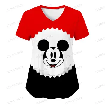 V-Nyak Zsebében Shir Pólók T-shirt Nővér Egységes Maximum Disney Nő, Ruhák, pólók Kórház Minnie Egér Felső Nők 2023 Zseb Kép