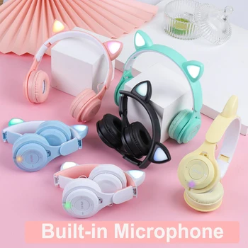 Vaku Aranyos Macska Fülét Fejhallgató, Bluetooth, Vezeték nélküli Mikrofon Vezérlés LED Gyerek Lány Sztereó Zene Sisak Telefon Fülhallgató Lányok Ajándék Kép
