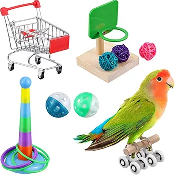 Vicces Madár Képzés Játékok Papagáj Intelligencia Játék Mini Bevásárló Kosár Görkori Madár Labdák Játék Papagájok Trükk Asztali Játékok Kép