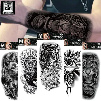 Vízálló Tetoválás Matrica Farkas Fejét Totem Arab Szöveg Tetoválás Matrica Kép