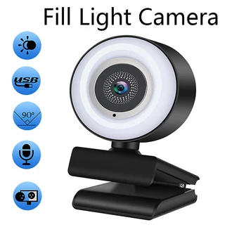 Webkamera 1080P Mini Kamera Full HD Webkamera A Gyűrű Fényt Mikrofon USB Élő Közvetítés A Youtube-PC-Laptop Videó Felvétel Kép