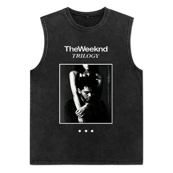 Weeknd Ing, nyári túlméretes Mellény Vintage Mosott T-Shirt Hip-Hop Póló Harajuku Streetwear Rövid Ujjú Tshirt Pamut Póló Kép