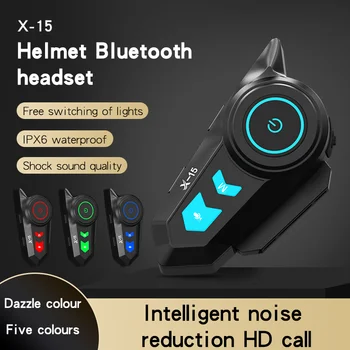 X-15 2 1 Mikrofon, Bluetooth Motoros Bukósisak Headset 1200mAh Akkumulátor, Vízálló Fülhallgató Cserélhető Színes Hangszóró Fejhallgató Kép