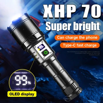 XHP70 Újratölthető Led-es Zseblámpa Zseblámpa Kemping Zseblámpa nagyteljesítményű Led-es Elemlámpa Erős Lámpás 18650 c-Típusú USB Tölteni Kép