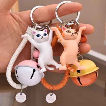 Zománcozott aranyos macska kulcstartó talizmán aranyos varázslatos macska, két-színű bell pár iskolatáska kis ajándék Kép