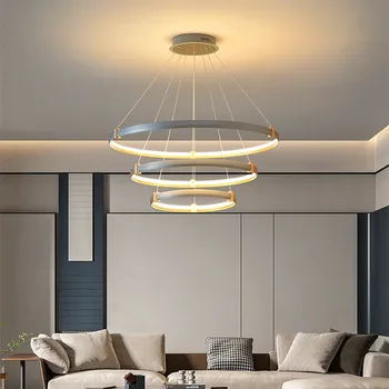 Északi egyszerű LED-es nappali csillár kerek alumínium asztal állítható, három szín, fény, lakberendezési, világítás Kép